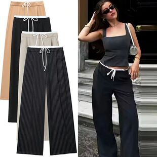 Solid color spliced wide leg pants纯色高腰休闲拼接宽松阔腿裤