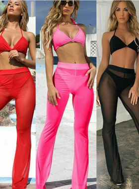 Sexy mesh wide leg bell bottom woman    性感网纱阔腿喇叭裤女