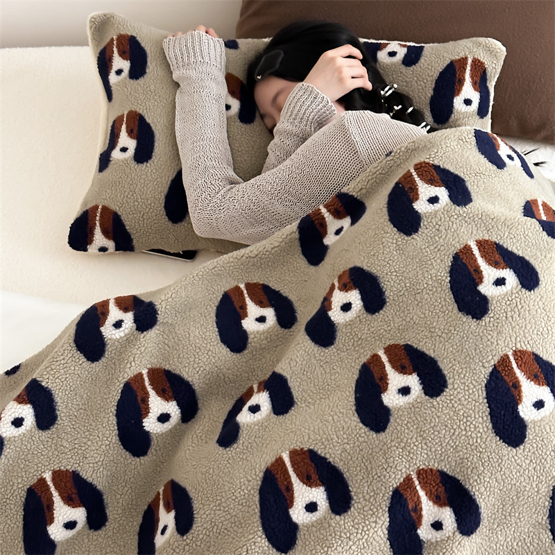 韩系复古风羊卷妮双面盖毯球球毛毯加厚保暖沙发毯午睡毯空调毯