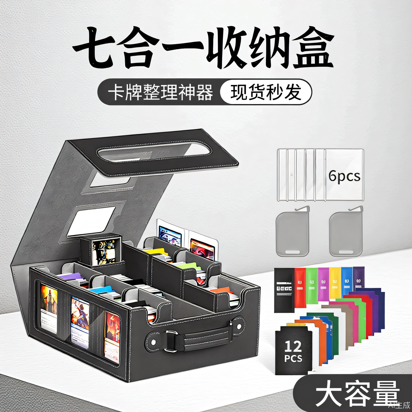 七合一组合开窗式卡盒ptcg竖插大容量宝可梦游戏王球星藏卡收纳箱