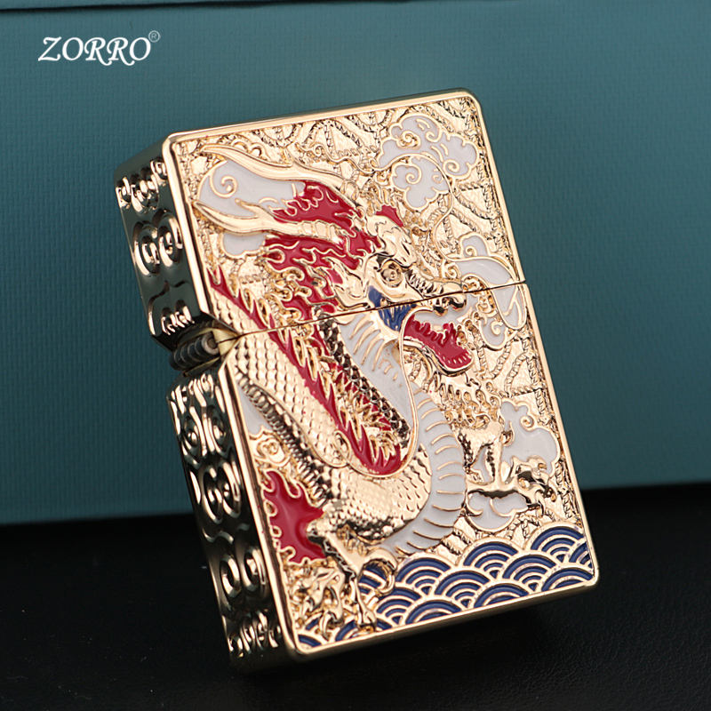 正品佐罗ZORRO盔甲双面威龙煤油打火机 纯铜内胆防风创意高档礼品