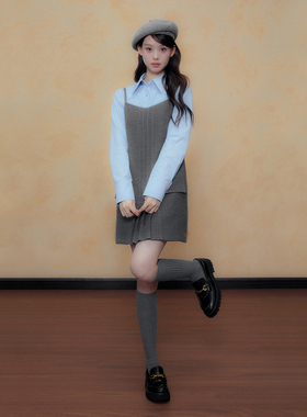 DKZ 秋季新款灰色学院风内搭打底A字吊带连衣裙