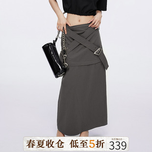 中长裙女 a字半身裙子2023年新款 DKZ 可拆卸腰带高腰显瘦工装