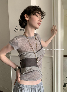 DKZ 不规则毛织背心女夏季新款针织短袖t恤两件套