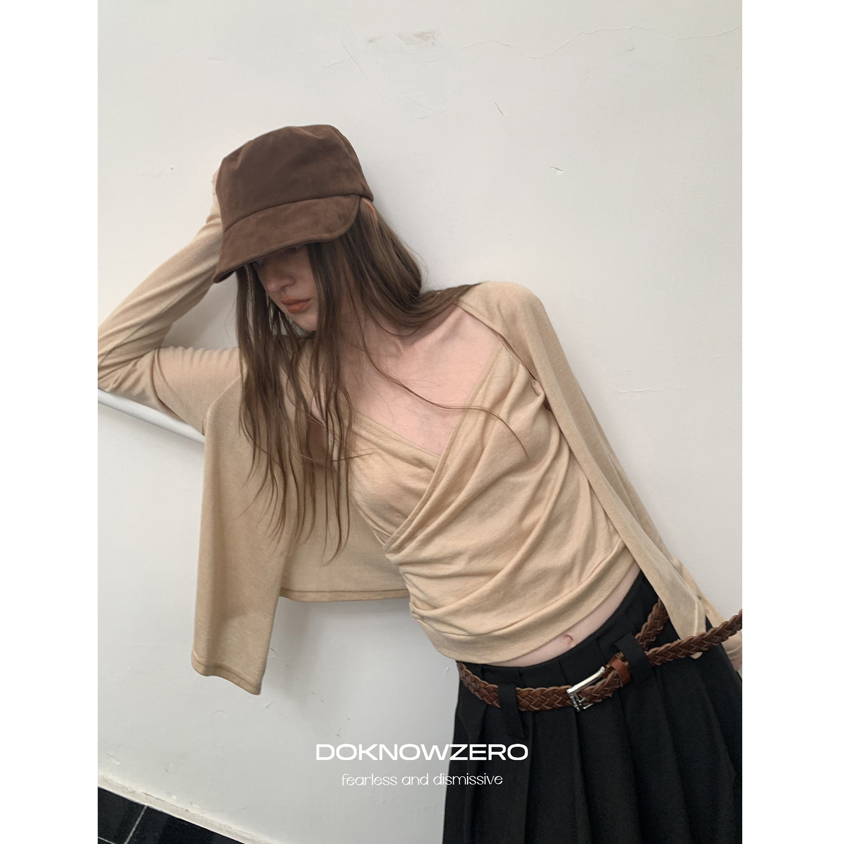 DKZ 针织开衫外套女秋季新款交叉吊带背心两件套