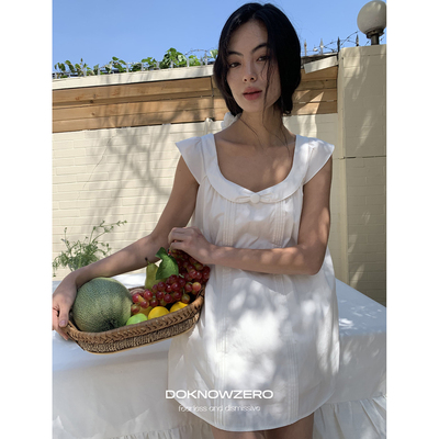 DKZ  娃娃领小飞袖连衣裙女 A摆无袖上衣花苞安全裤两件套