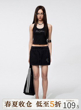 DKZ百搭显瘦带内衬防走光a字针织半身裙女设计感小众黑色短裙