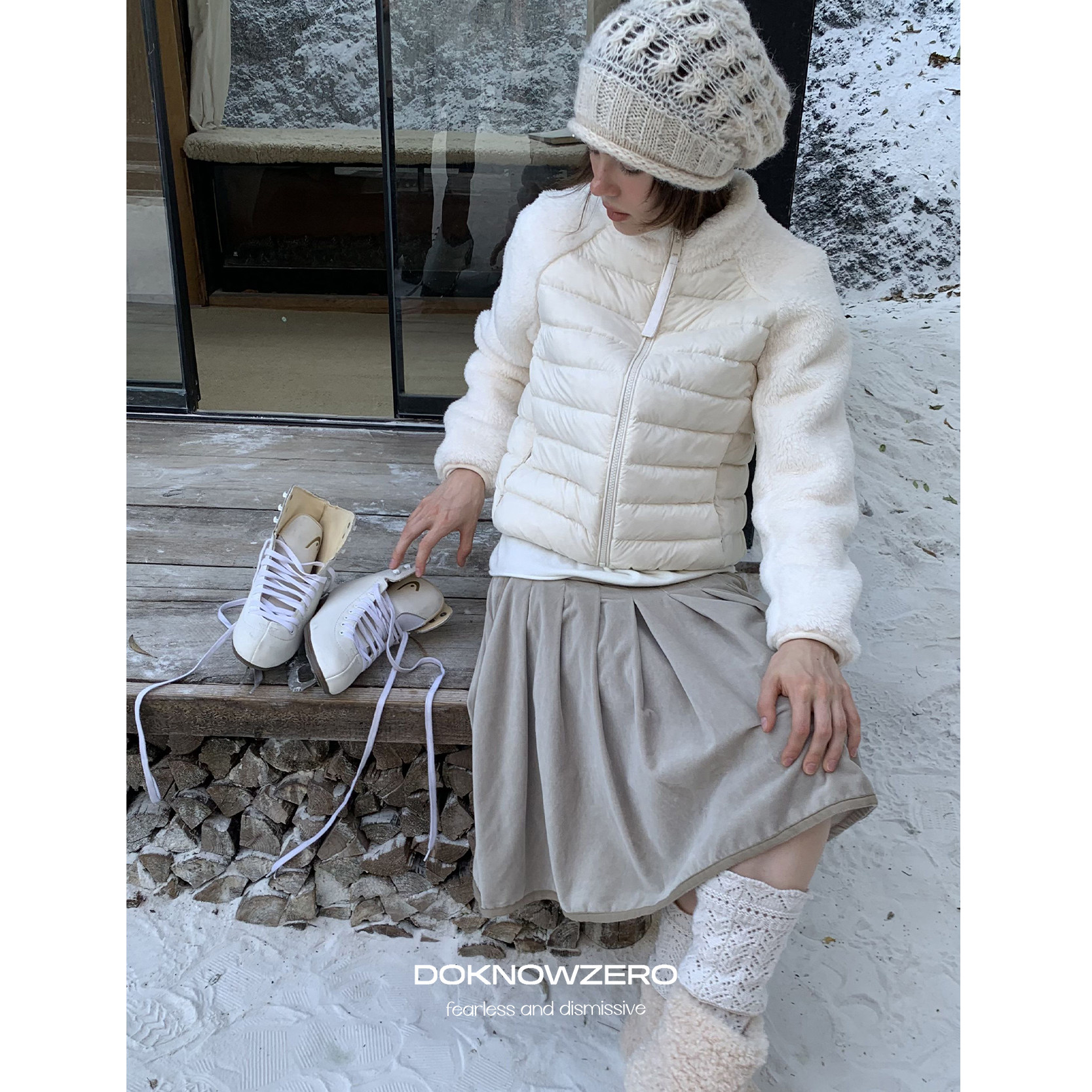DKZ 毛毛拼接90白鸭绒排骨羽绒服女冬季新款保暖上衣