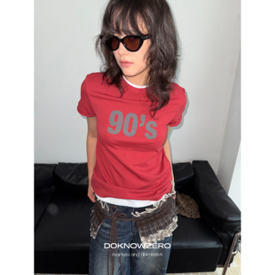 新款 t恤女秋季 内搭叠穿印花上衣 复古短袖 DKZ