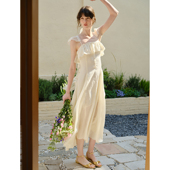 DKZ 收腰长裙 复古法式 光影旖梦 蕾丝吊带连衣裙春夏新款