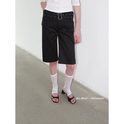 DKZ 撞钉腰带五分裤女夏季新款简约百搭直筒休闲裤