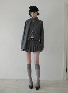 DKZ 灰色百褶拼接短裙裤女秋季新款复古百搭短裙