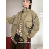 DKZ复古水洗夹克外套女秋季 宽松多口袋立领上衣