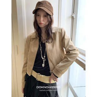 DKZ 卡其色短款麂皮外套女秋季新款复古利落感上衣