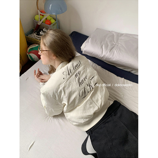DKZ 短款棉服女秋冬新款修身小个子字母印花棉衣外套