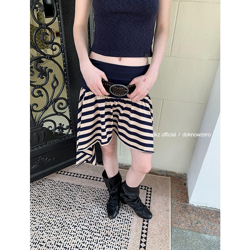 DKZ 不规则条纹半身裙女新款拼接设计感叠穿裙子