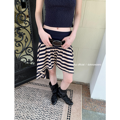 DKZ 不规则条纹半身裙女新款拼接设计感叠穿裙子