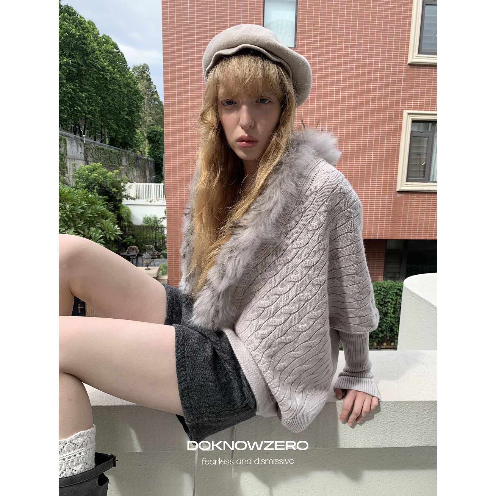 DKZ 仿貂毛毛衣开衫女冬季新款氛围感蝙蝠袖针织上衣