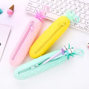 学生大容量收纳铅笔袋解压零钱包 创意学习用品硅胶菠萝文具笔袋