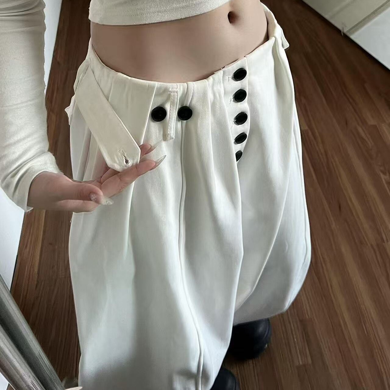 175高个子美式辣妹慵懒松弛感阔腿裤复古小众百搭休闲白色拖地裤