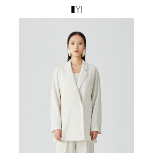 新款 YI衣臻女装 2024年秋季 外套 珍珠白蕾丝双排扣易打理抗皱西装