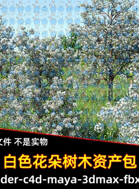 Blender c4d白色粉色花朵树木花瓣花朵资产包3D模型FBX maya max