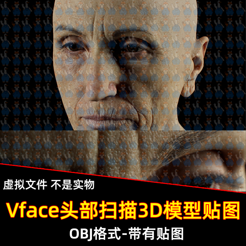 XYZ/Vface素材ZBrush写实高清扫描3D模型头部16K皮肤贴图OBJ格式