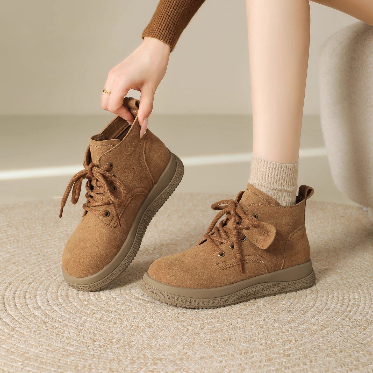 棕色美拉德风百搭马丁靴女25秋冬