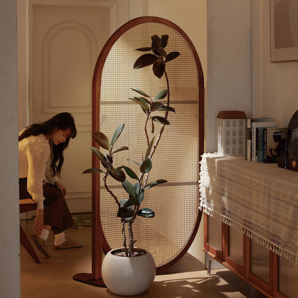 新中式禅意藤编屏风隔断客厅酒店入户正对门穿堂复古卧室座屏组合