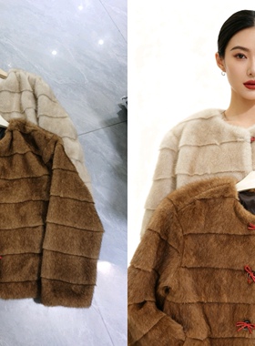 莓果风环保皮草毛毛外套女冬季横排仿水貂毛保暖短外套99130