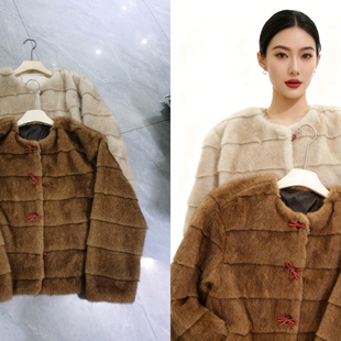 莓果风环保皮草毛毛外套女冬季横排仿水貂毛保暖短外套99130