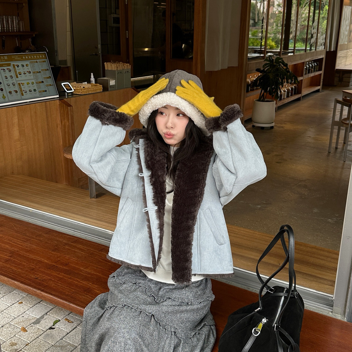 莓厚牛角扣皮毛外套（韩系穿搭比拿）颜色超美冬上新短外套253378