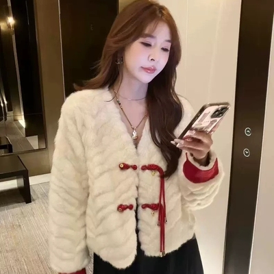 莓果设计金叶貂环保皮草外套女短款皮毛一体加厚短外套YX26102