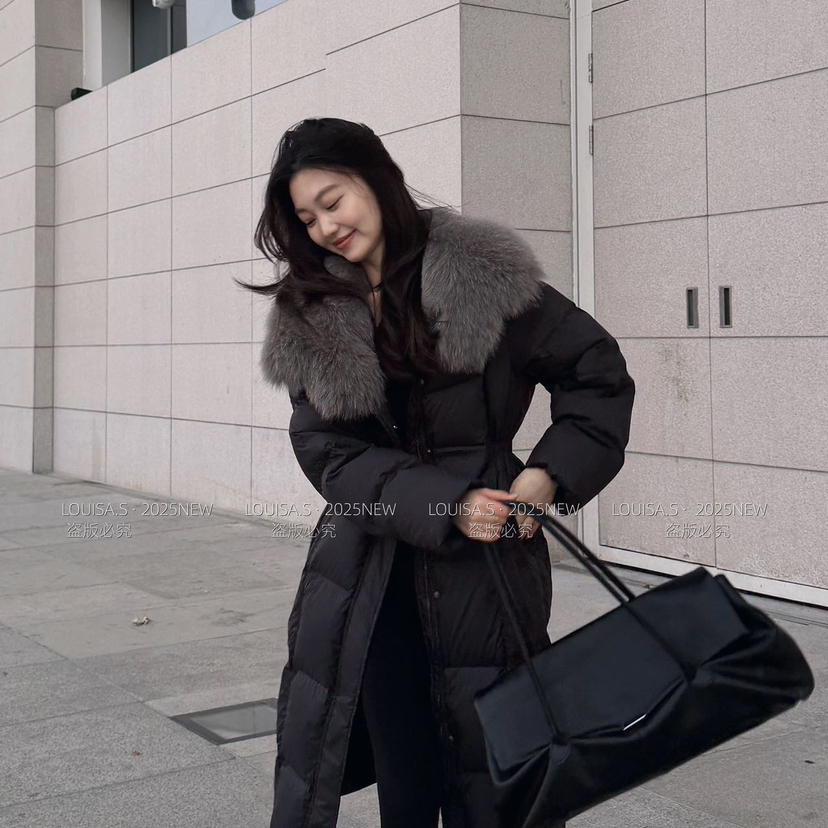莓果款绗缝工艺保暖羽绒服外套(配可拆卸真狐狸毛毛领)28260