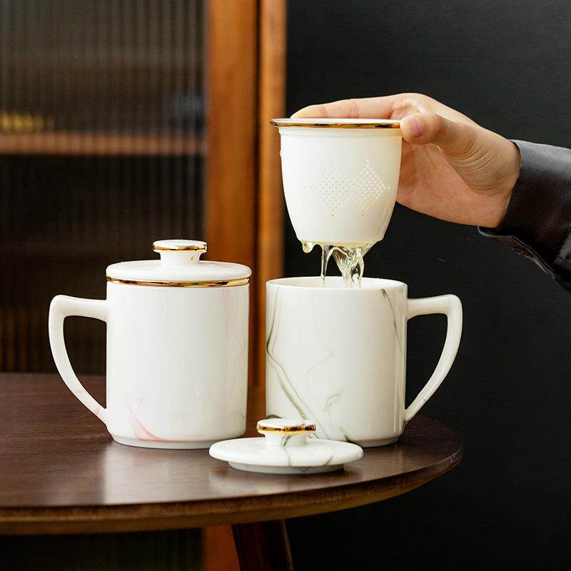 羊脂玉茶杯茶水分离陶瓷办公室带盖泡茶过滤男女专用杯子定制