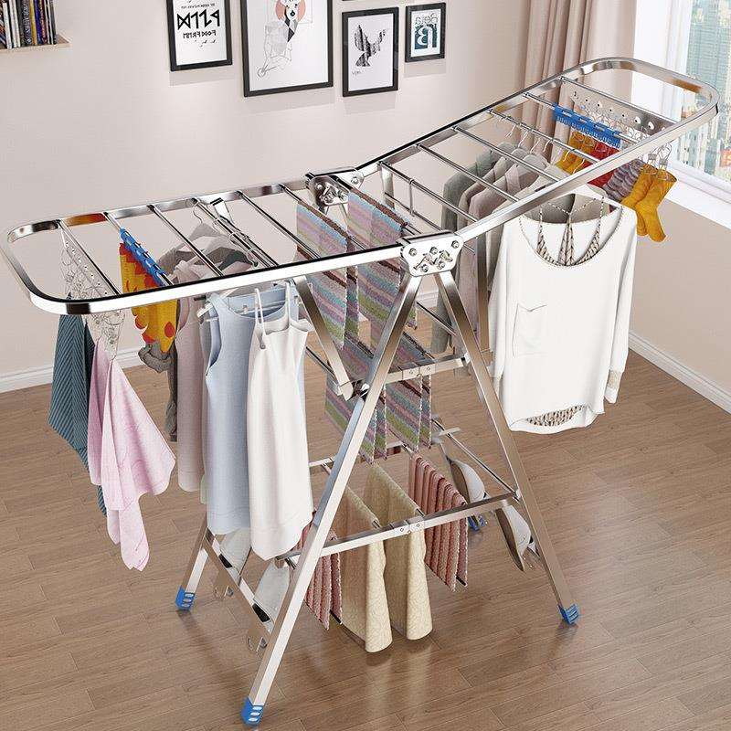 不锈钢晾衣架落地折叠室内家用阳台婴儿凉衣服架子挂晒被子衣帽架