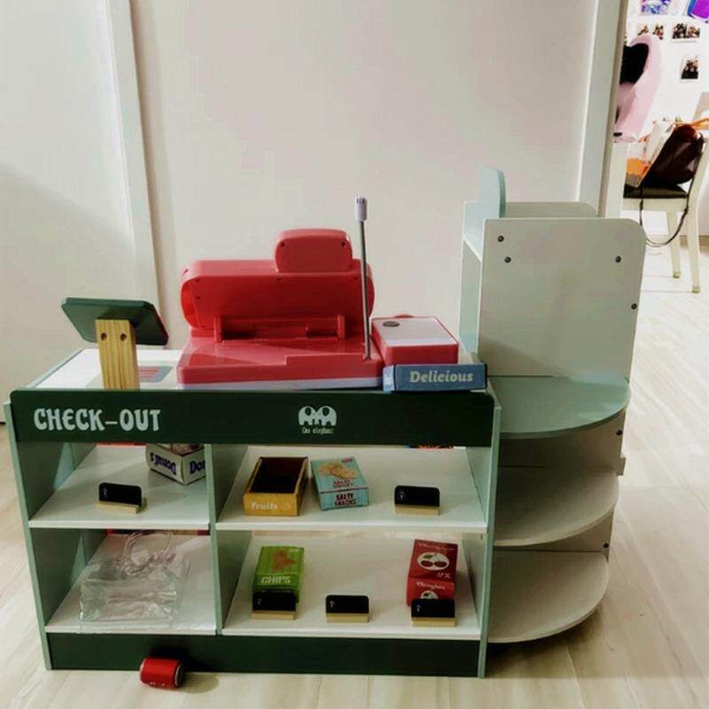 木制售货摊宝宝过家家杂货铺售卖店益智儿童超市收银台玩具