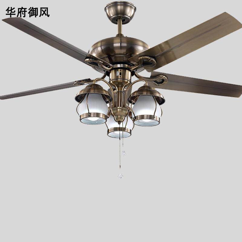 美式风扇灯餐厅卧室客厅家用吊扇灯led简约复古铁叶遥控电扇吊灯