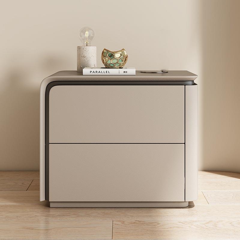 轻奢床头柜实木皮质床头柜极简意式高级新款整装储物收纳柜