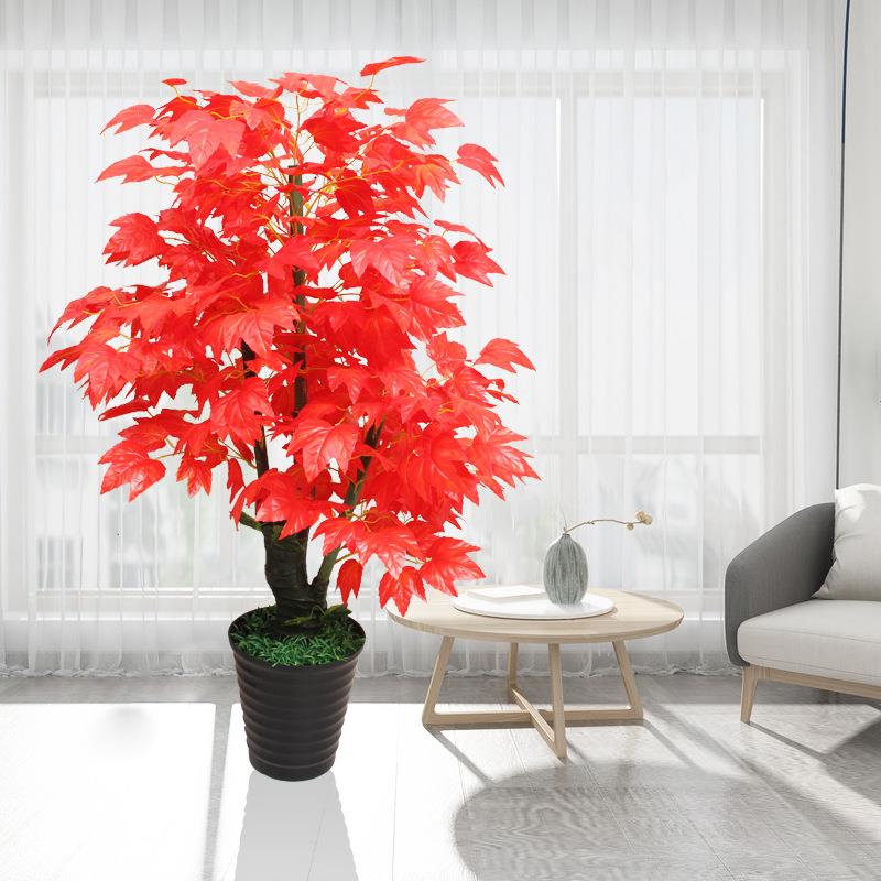 仿真植物盆栽树客厅花假花室内装饰塑料红枫树假招财发财树大盆景