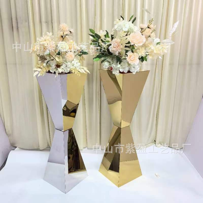 新款现代北欧不锈钢婚礼花架酒店宴会甜品台T台路引装饰摆件道具
