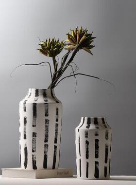 复古风拼色陶器手工拉坯插花装饰品水墨陶泥花瓶民宿创意软装摆件