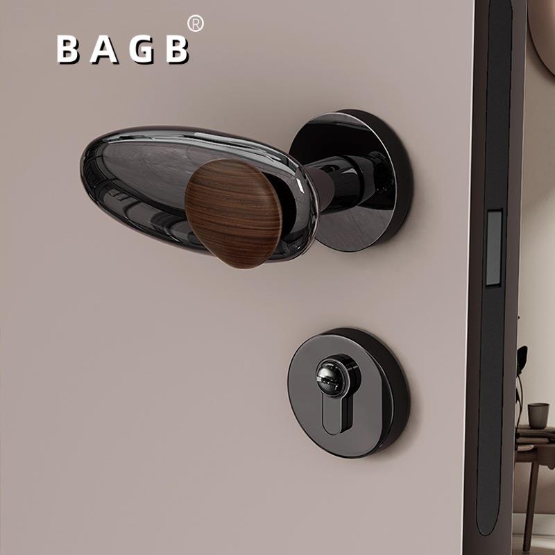 BAGB中古风极简银色复古铜房间静音家用木门锁具石来运转磁吸门锁