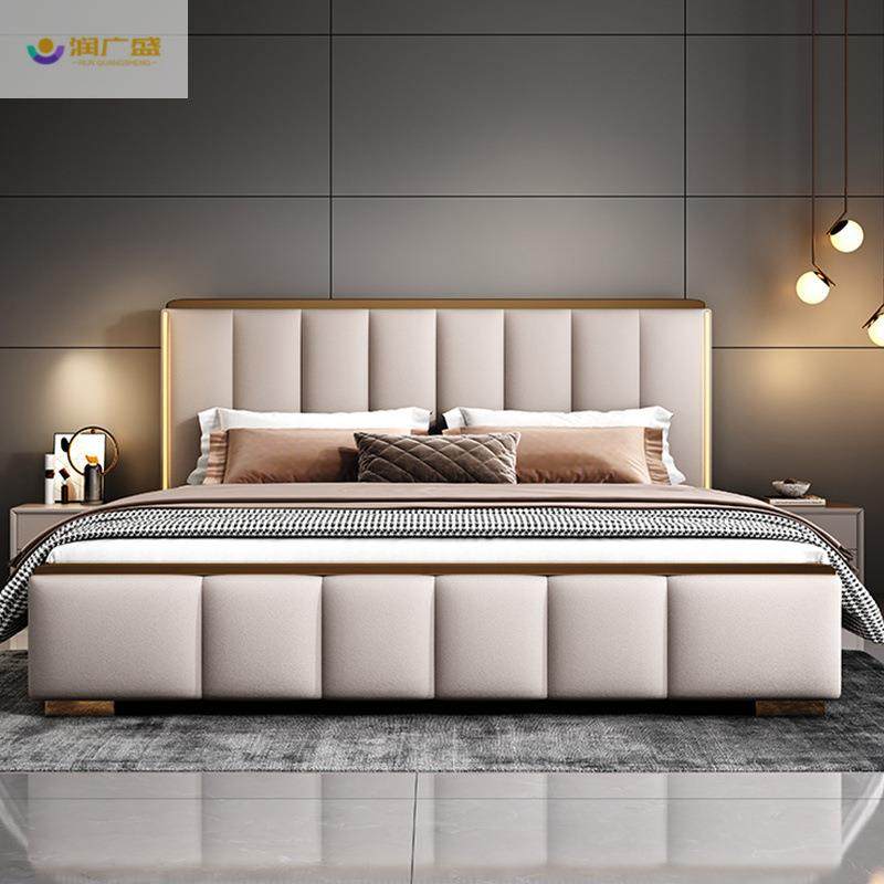 润广盛意式轻奢主卧大床双人床1.8x2米超薄床头床1.5卧室家用婚床