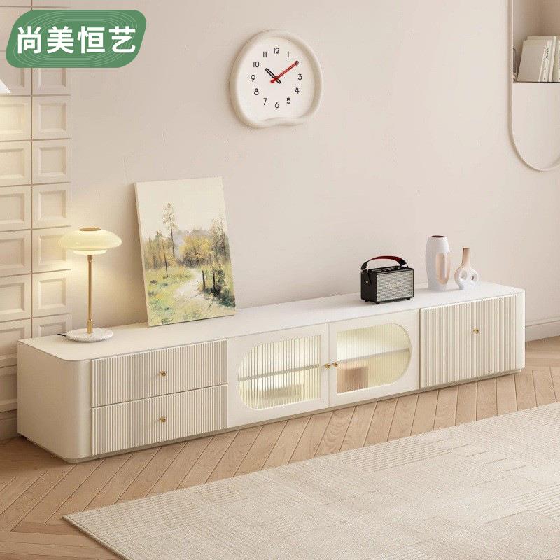 电视柜简约现代奶油风客厅家用小户型落地式轻奢卧室收纳茶几组合