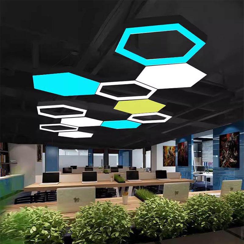 led六边形吊灯办公室工业风造型灯健身房超市创意六边形蜂巢吊灯