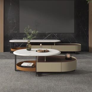 新款意式极简微晶石大理石茶几桌轻奢高级感现代小户型电视柜地柜