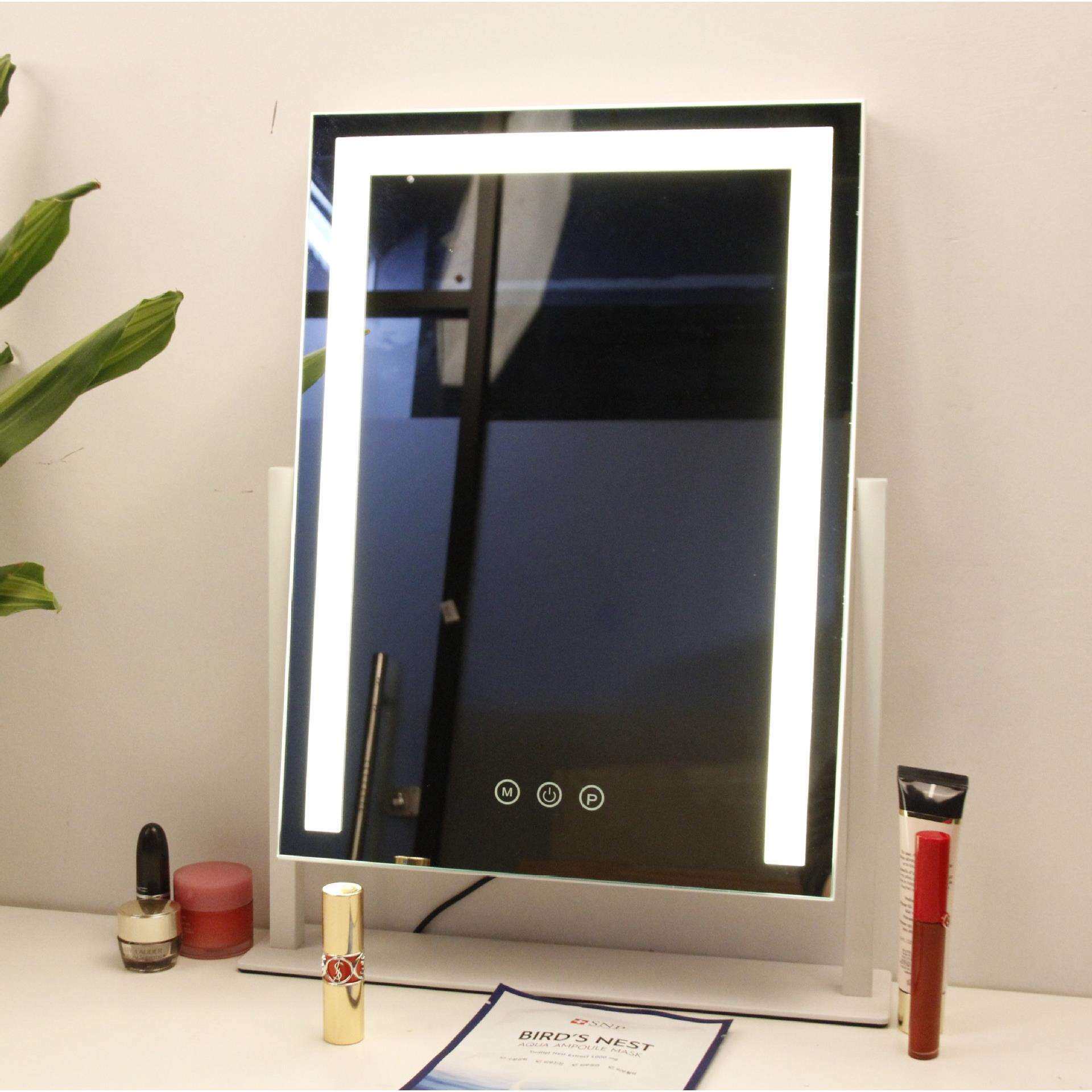 led化妆镜台式白色大号智能带灯桌面旋转补光美妆网红金属梳妆镜