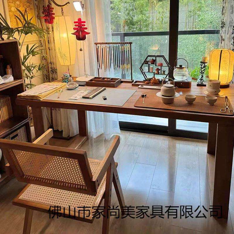 实木国学书桌宋代美学新中式家用电脑桌客厅一体长条桌书房书法桌