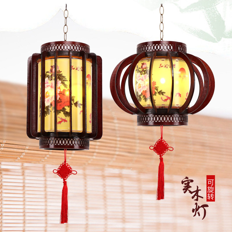 2026新年春节LED实木灯笼新款带电旋转灯笼室内阳台节日马年